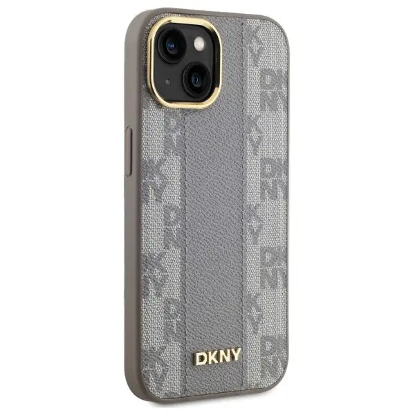 DKNY Leather Checkered Mono Pattern MagSafe iPhone 15 Plus Case - Beige - Cell phone cases and covers<<<HurtelXML