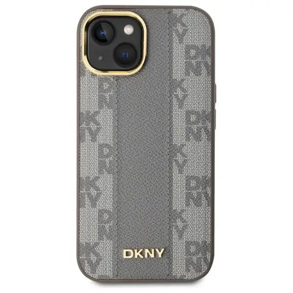 DKNY Leather Checkered Mono Pattern MagSafe iPhone 15 Plus Case - Beige - Cell phone cases and covers<<<HurtelXML