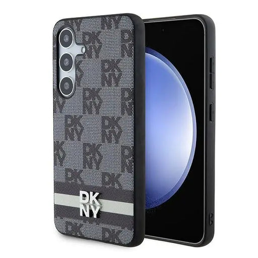 DKNY Leather Checkered Mono Pattern & Printed Stripes Case for Samsung Galaxy S24 - Black - Cell phone cases