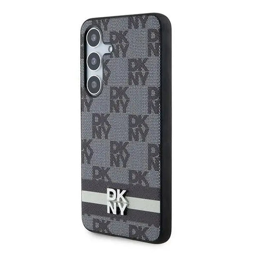DKNY Leather Checkered Mono Pattern & Printed Stripes Case for Samsung Galaxy S24 - Black - Cell phone cases