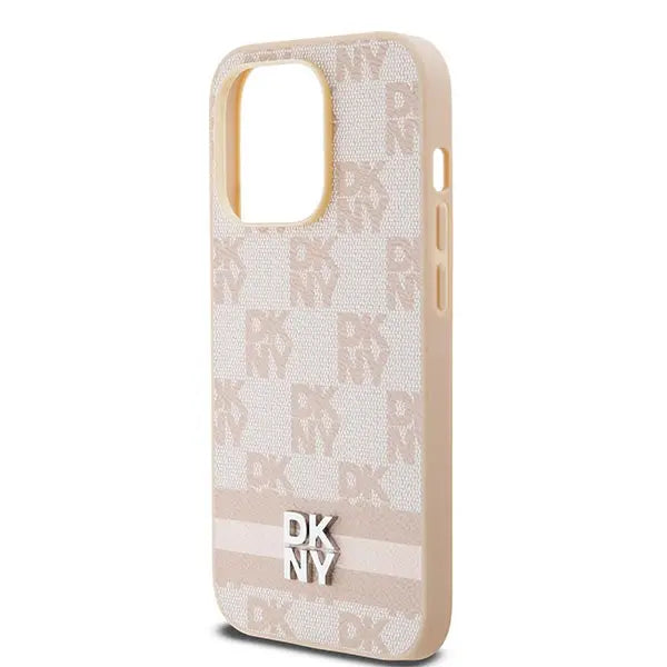 DKNY Leather Checkered Mono Pattern & Printed Stripes case for iPhone 14 Pro - pink - Cell phone cases