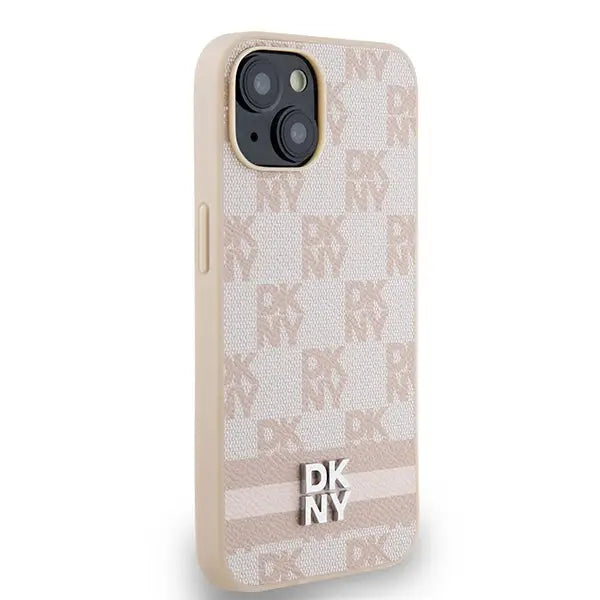 DKNY Leather Checkered Mono Pattern & Printed Stripes case for iPhone 15 / 14 / 13 - pink - Cell phone cases