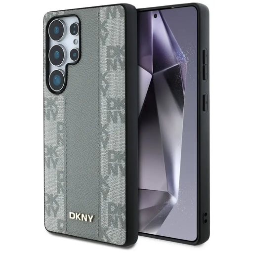 DKNY Leather Checkered Pattern MagSafe Case for Samsung Galaxy S25 Ultra - Gray - Cell phone cases