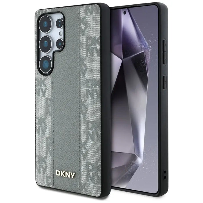 DKNY Leather Checkered Pattern MagSafe Case for Samsung Galaxy S25 Ultra - Gray - Cell phone cases