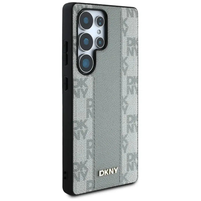 DKNY Leather Checkered Pattern MagSafe Case for Samsung Galaxy S25 Ultra - Gray - Cell phone cases