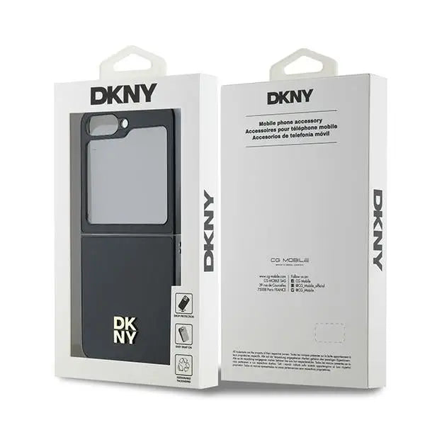 DKNY Leather Metal Stack Logo Case for Samsung Galaxy Z Flip 6 - Black - Cell phone cases and covers<<<HurtelXML