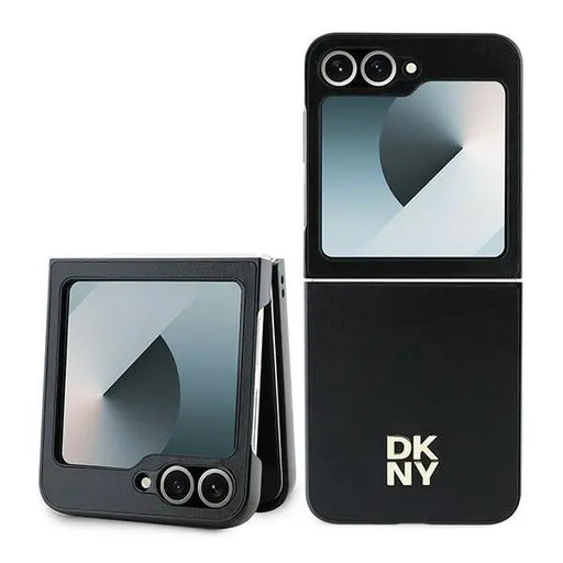 DKNY Leather Metal Stack Logo Case for Samsung Galaxy Z Flip 6 - Black - Cell phone cases and covers<<<HurtelXML