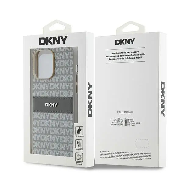 DKNY Leather Mono Stripe & Metal Logo case for iPhone 14 Pro - beige - Cell phone cases and covers<<<HurtelXML