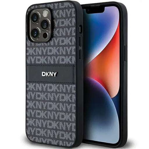 DKNY Leather Mono Stripe & Metal Logo case for iPhone 14 Pro - black - Cell phone cases and covers<<<HurtelXML