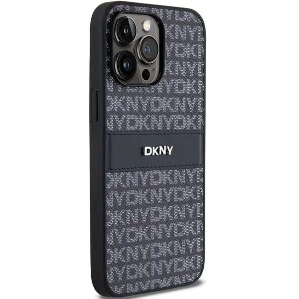 DKNY Leather Mono Stripe & Metal Logo case for iPhone 14 Pro Max - black - Cell phone cases and covers<<<HurtelXML