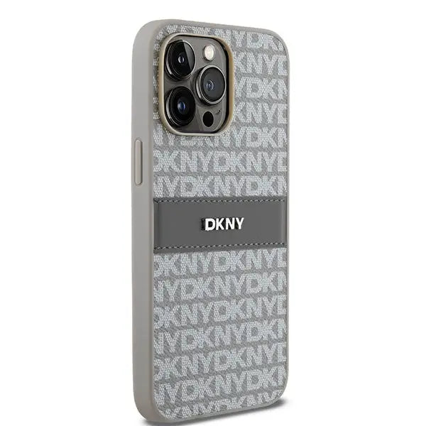 DKNY Leather Mono Stripe & Metal Logo case for iPhone 14 Pro Max - beige - Cell phone cases and covers<<<HurtelXML