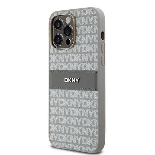 DKNY Leather Mono Stripe & Metal Logo case for iPhone 14 Pro Max - beige - Cell phone cases and covers<<<HurtelXML