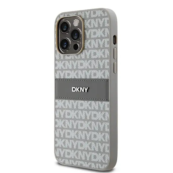 DKNY Leather Mono Stripe & Metal Logo case for iPhone 14 Pro Max - beige - Cell phone cases and covers<<<HurtelXML