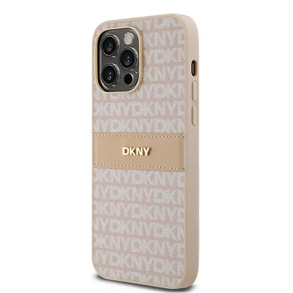 DKNY Leather Mono Stripe & Metal Logo case for iPhone 14 Pro Max - pink - Cell phone cases and covers<<<HurtelXML