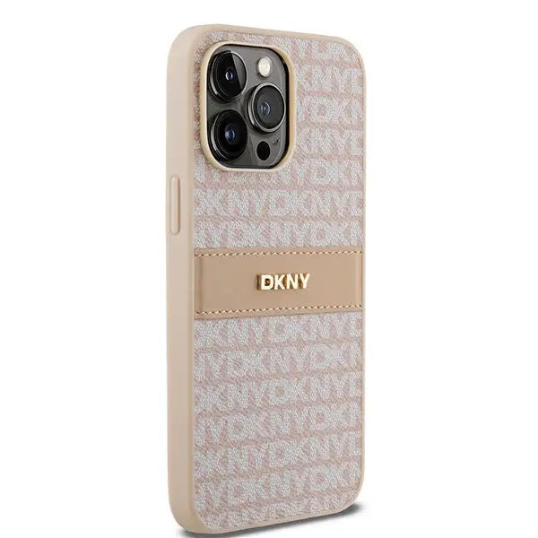 DKNY Leather Mono Stripe & Metal Logo case for iPhone 14 Pro Max - pink - Cell phone cases and covers<<<HurtelXML