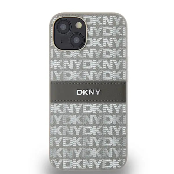 DKNY Leather Mono Stripe & Metal Logo case for iPhone 15 / 14 / 13 - beige - Cell phone cases and covers<<<HurtelXML