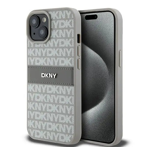 DKNY Leather Mono Stripe & Metal Logo case for iPhone 15 / 14 / 13 - beige - Cell phone cases and covers<<<HurtelXML