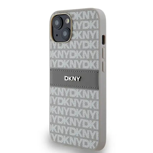 DKNY Leather Mono Stripe & Metal Logo case for iPhone 15 / 14 / 13 - beige - Cell phone cases and covers<<<HurtelXML