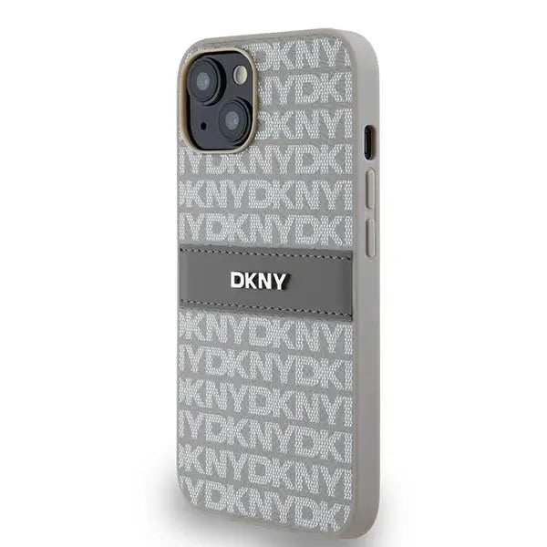 DKNY Leather Mono Stripe & Metal Logo case for iPhone 15 / 14 / 13 - beige - Cell phone cases and covers<<<HurtelXML