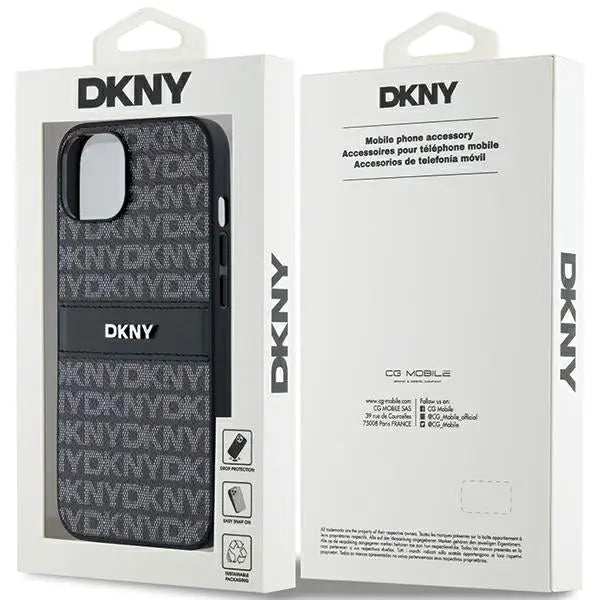 DKNY Leather Mono Stripe & Metal Logo Case for iPhone 15/14/13 - Black - Cell phone cases and covers<<<HurtelXML