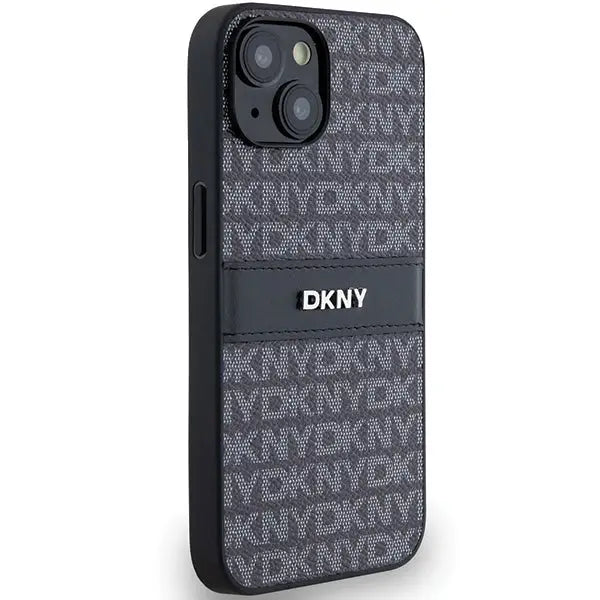 DKNY Leather Mono Stripe & Metal Logo Case for iPhone 15/14/13 - Black - Cell phone cases and covers<<<HurtelXML