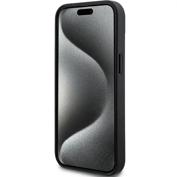 DKNY Leather Mono Stripe & Metal Logo Case for iPhone 15 Plus / 14 Plus - Black - Cell phone cases
