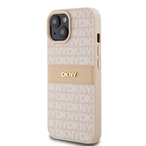 DKNY Leather Mono Stripe & Metal Logo Case for iPhone 15 Plus / 14 Plus - Pink - Cell phone cases and covers<<<HurtelXML