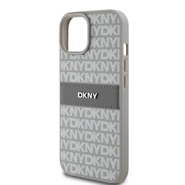 DKNY Leather Mono Stripe & Metal Logo case for iPhone 15 Plus / 14 Plus - beige - Cell phone cases