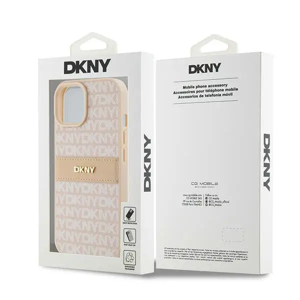 DKNY Leather Mono Stripe & Metal Logo Case for iPhone 15 Plus / 14 Plus - Pink - Cell phone cases and covers<<<HurtelXML