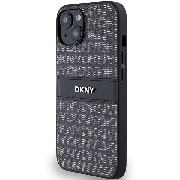 DKNY Leather Mono Stripe & Metal Logo Case for iPhone 15 Plus / 14 Plus - Black - Cell phone cases
