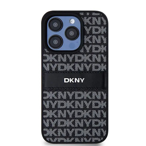 DKNY Leather Mono Stripe & Metal Logo case for iPhone 15 Pro - black - Cell phone cases and covers<<<HurtelXML