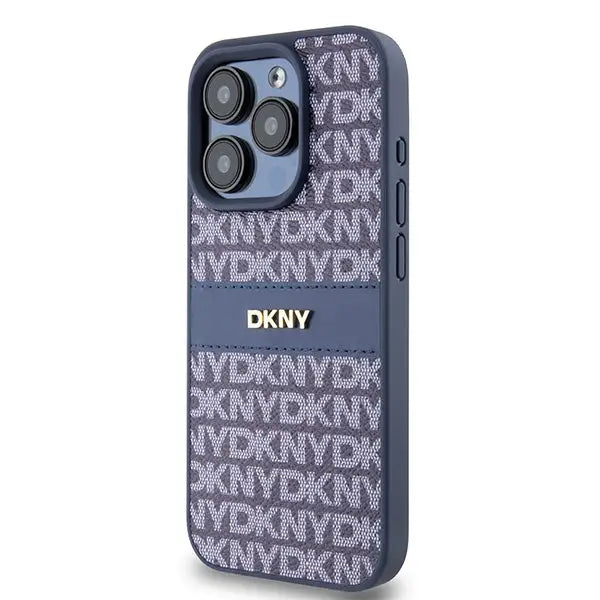 DKNY Leather Mono Stripe & Metal Logo case for iPhone 15 Pro - blue - Cell phone cases and covers<<<HurtelXML