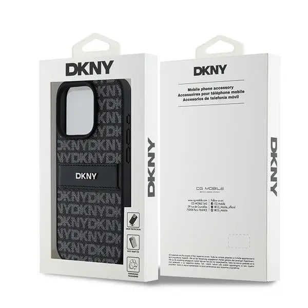 DKNY Leather Mono Stripe & Metal Logo case for iPhone 15 Pro Max - black - Cell phone cases and covers<<<HurtelXML