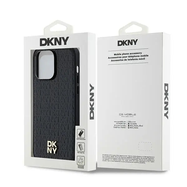 DKNY Leather Pattern Metal Logo MagSafe case for iPhone 14 Pro - black - Cell phone cases and covers<<<HurtelXML