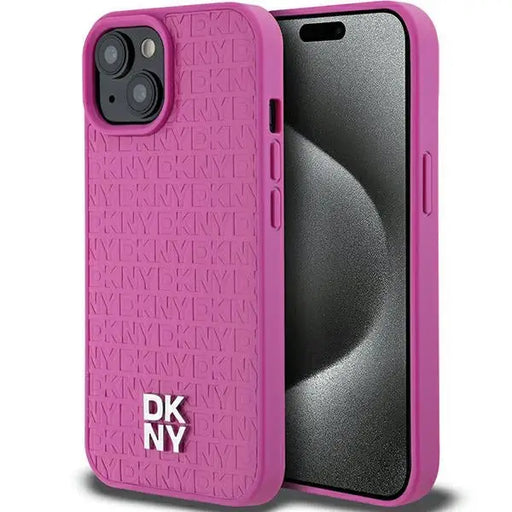 DKNY Leather Pattern Metal Logo MagSafe case for iPhone 15 / 14 / 13 - pink - Cell phone cases and covers<<<HurtelXML