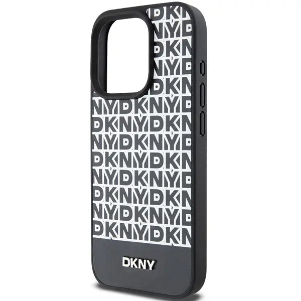 DKNY Leather Printed Pattern Metal Logo MagSafe Case for iPhone 15 Pro - Black - Cell phone cases and covers<<<HurtelXML