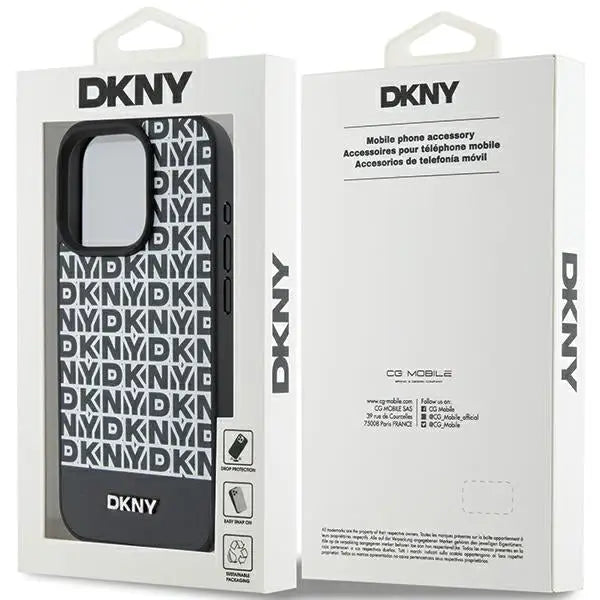 DKNY Leather Printed Pattern Metal Logo MagSafe Case for iPhone 15 Pro Max - Black - Cell phone cases