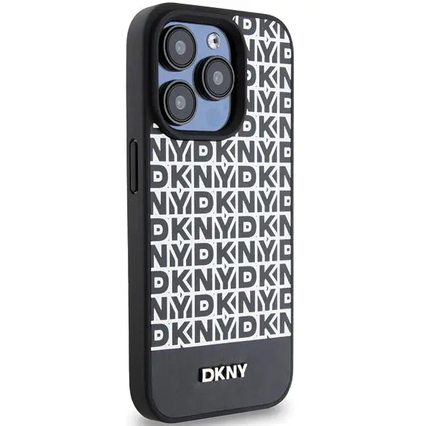 DKNY Leather Printed Pattern Metal Logo MagSafe Case for iPhone 15 Pro - Black - Cell phone cases and covers<<<HurtelXML
