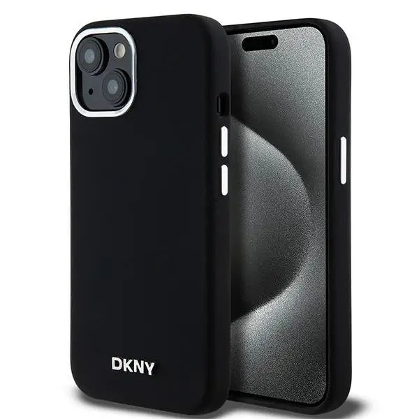 DKNY Liquid Silicone Small Metal Logo MagSafe Case for iPhone 15 Plus / 14 Plus - Black - Cell phone cases