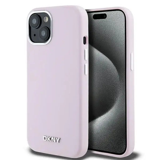 DKNY Liquid Silicone Small Metal Logo MagSafe Case for iPhone 15 Plus / 14 Plus - Pink - Cell phone cases
