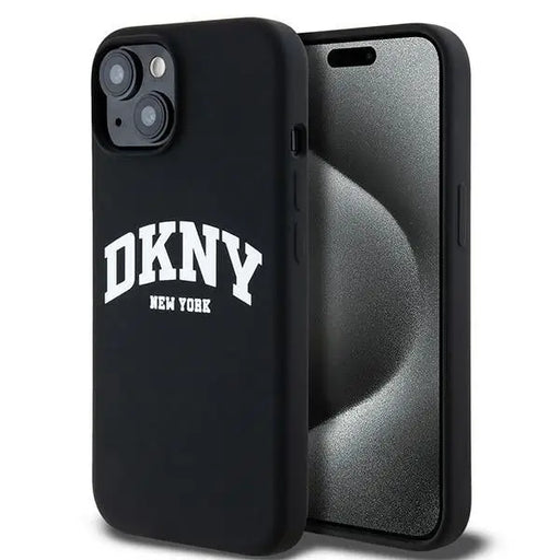 DKNY Liquid Silicone White Printed Logo MagSafe Case for iPhone 15 Plus / 14 Plus - Black - Cell phone cases