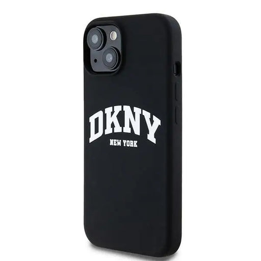 DKNY Liquid Silicone White Printed Logo MagSafe Case for iPhone 15 / 14 / 13 - Black - Cell phone cases