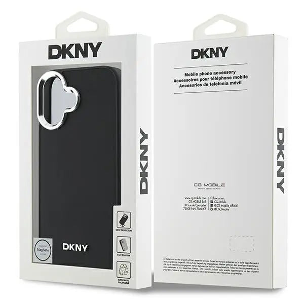 DKNY Plain Silver Logo MagSafe iPhone 16 Case - Black - Cell phone cases and covers<<<HurtelXML
