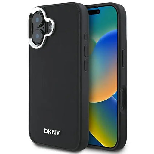 DKNY Plain Silver Logo MagSafe iPhone 16 Case - Black - Cell phone cases and covers<<<HurtelXML