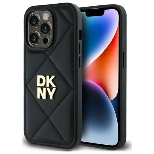 DKNY Quilted Stack Logo iPhone 14 Pro Case - Black - Cell phone cases and covers<<<HurtelXML