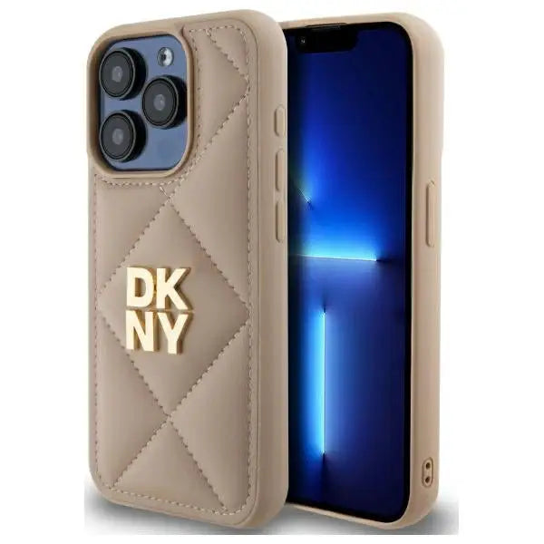 DKNY Quilted Stack Logo iPhone 15 Pro Max Case - Beige - Cell phone cases and covers<<<HurtelXML