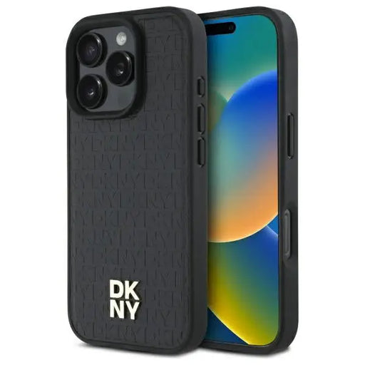 DKNY Repeat Pattern Stack Logo MagSafe iPhone 16 Pro Case - Black - Cell phone cases and covers<<<HurtelXML