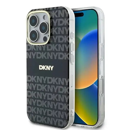 DKNY Repeat Texture Pattern With Stripe case for iPhone 16 Pro Max - black - Cell phone cases and covers<<<HurtelXML