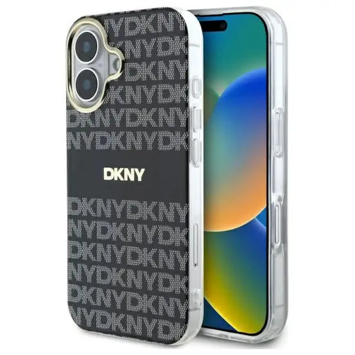 DKNY Repeat Texture Pattern With Stripe iPhone 16 Case - Black - Cell phone cases and covers<<<HurtelXML