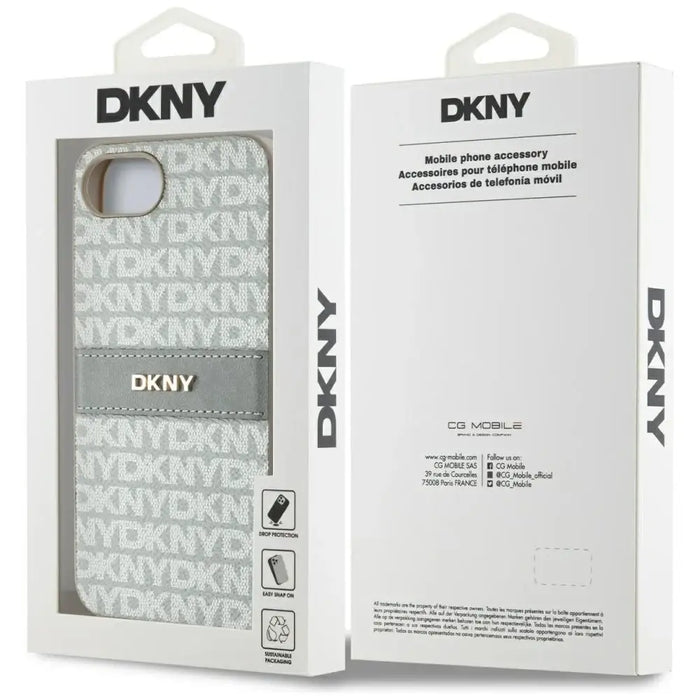 DKNY Repeat Texture Pattern with Tonal Stripe iPhone 16e Case - Beige - Cell phone cases and covers<<<HurtelXML
